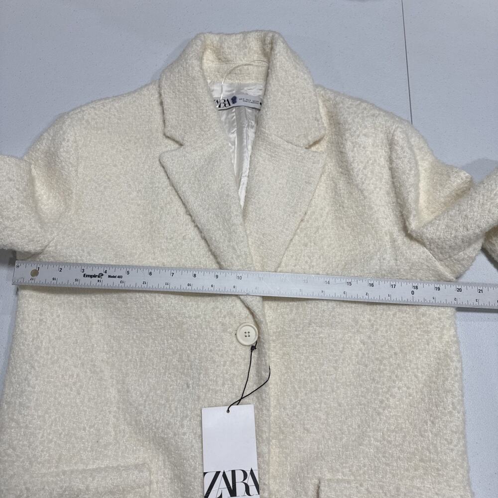 ZARA Womens Straight-Cut Wool Blend Coat Ecru/White Small Textured 8471/449/712 - Picture 8 of 13
